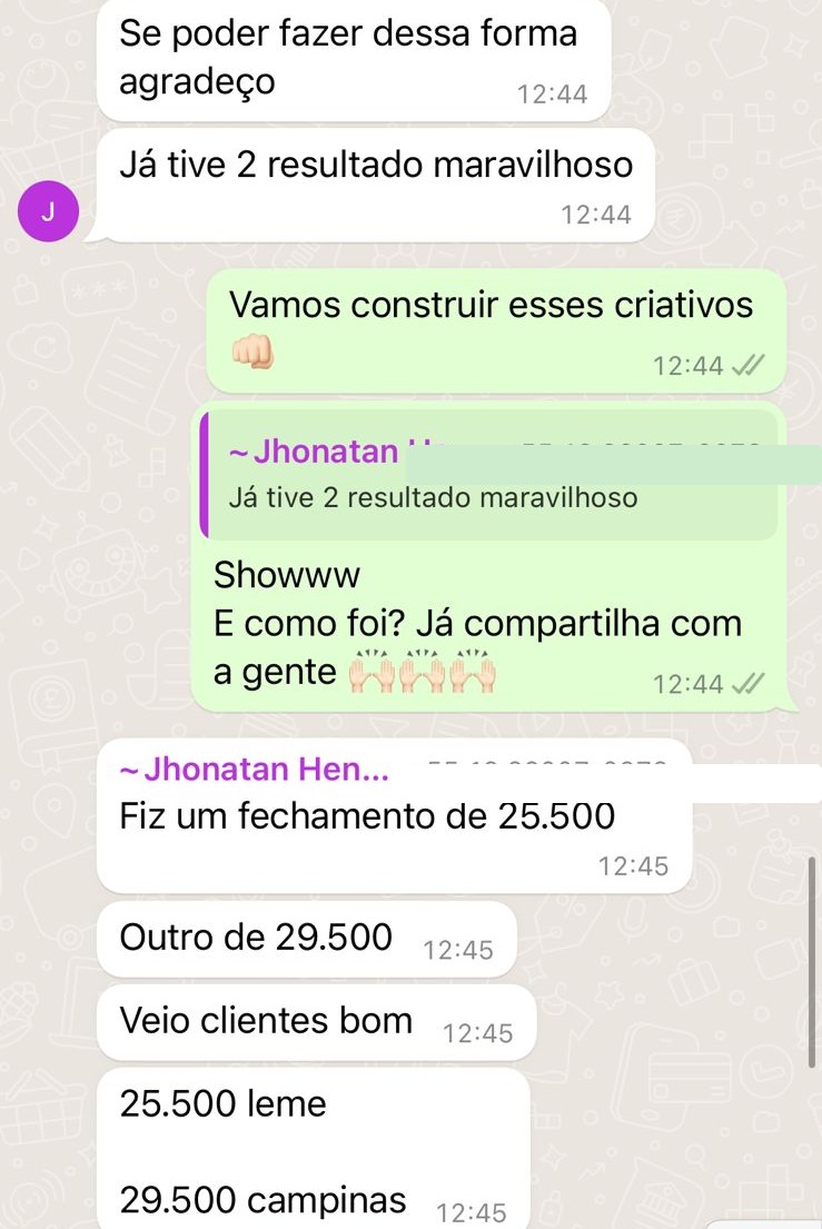 Print de WhatsApp: cliente Ekofort relatando dois fechamentos, R$25.500 e R$29.500